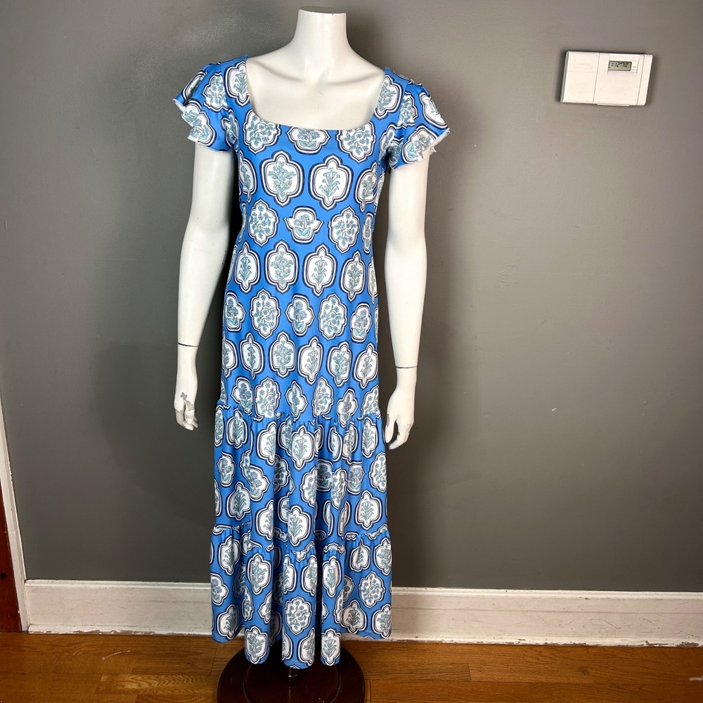 Smith & Quinn Maxi Dress Small Floral Blue White Floral‎ Tiered Coastal Preppy